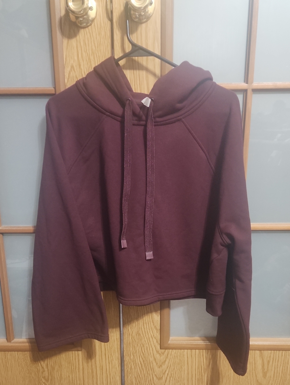 Athleta Burgundy Steady State Large Cropped Hooded Sweatshirt With Wide Sleeves